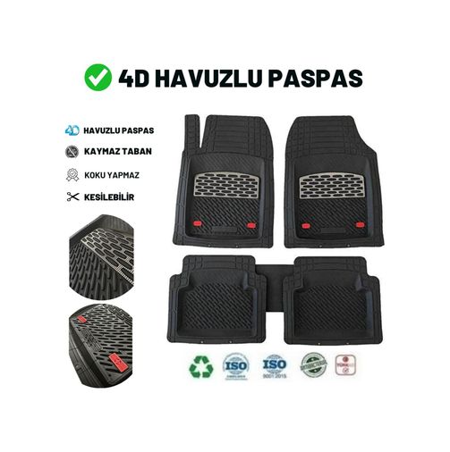 Diğer 49918925 Renault Megane 4 Hb 2023 4D Havuzlu Üniversal Yeni Nesil Pro Paspas Siyah - Gri