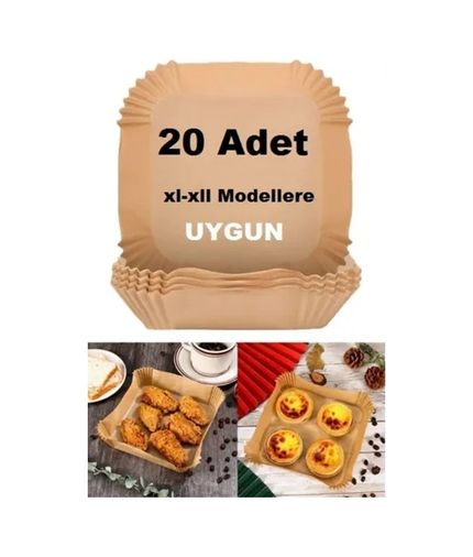 Diğer 562741395412 Büyük Boy Air Fryer Fritöz Pişirme Kağıdı 20 Adet Ahşap - Gri