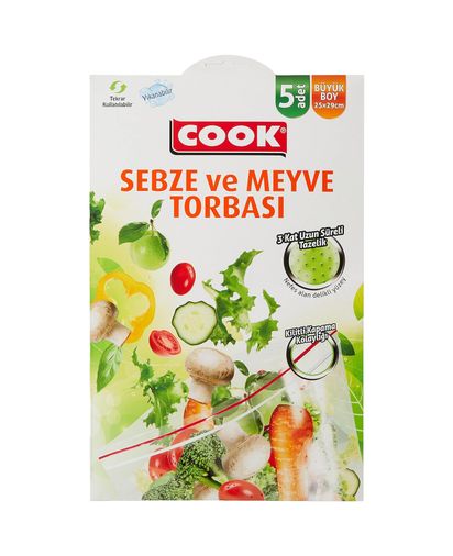 Diğer 57855210120967380184975 Cook Sebze Ve Meyve Torbası, 25 X 29 Cm, 5 Adet 4296