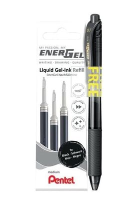 Diğer 57855210121104380184975 Energel Mekanizmalı Likit Roller Kalem + 3 Adet Yedek - Siyah Siyah 124-Pembe