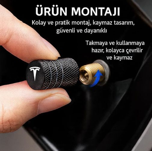 Diğer 57855210121907880184975 Tesla Model Y Juniper İle Uyumlu Alüminyum Sibop Kapak Seti Siyah Renk 4 Adet Açık Ahşap