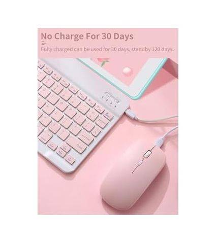 Diğer 57855210123309580184975 Mk-4 Kablosuz Ergonomik Apple-Android-Windows Manyetik Tablet Kılıf Uyumlu Klavye Mouse Kiti Türkçe Q Klavye Pembe
