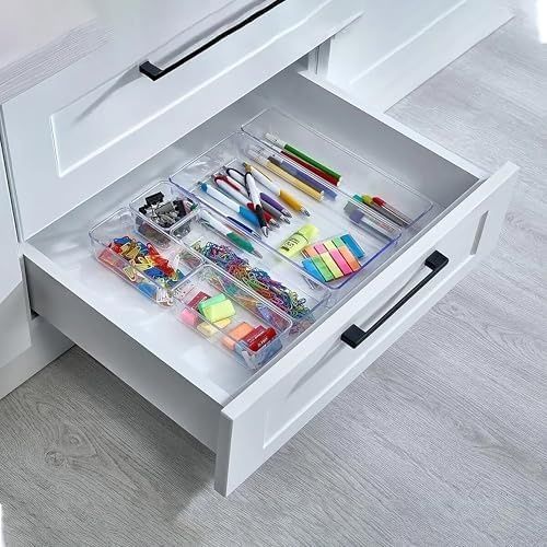 Diğer 57855210125133080184975 6 Parça Organizer Çekmece İçi Düzenleyici, Şeffaf Kristal Plastik Düzenleyici Seti Açık Gri