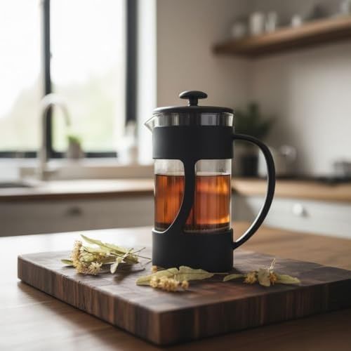 Diğer 57855210126495980184975 350 Ml French Press Filtre Kahve Ve Bitki Çayı Demleme Kupası Metal Filtreli, Isıya Dayanıklı, Portatif Siyah Demlik İç Hazne Sert Kristal Mikadandır Cam Değildir Açık Bej
