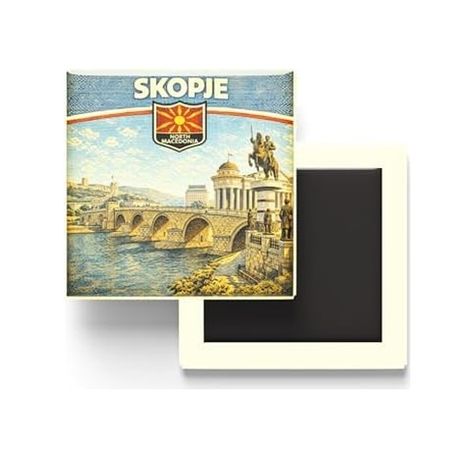 Diğer 57855210126721180184975 Kuzey Makedonya Üsküp Şehri Temalı Vintage Buzdolap Magneti 9X9 Cm