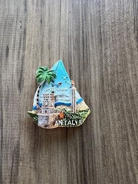 Diğer 57855210126950780184975 Antalya Temalı Dekoratif Buzdolabı Magneti, Mavi Ve Yeşil Tonlarda, El Yapımı Turistik Hediyelik Eşya