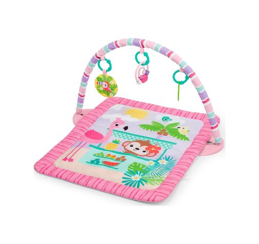 Diğer 57855210127725880184975 Bright Starts Pink Palms Tiki Oyuncak Çubuklu Bebek Jimnastik Aktivitesi Ve Yüz Üstü Geçirilen Zaman Matı, Oyuncak Çubuğu Ve 3 Oyuncak, Yenidoğan İle 3 Yaş Arası Bebekler İçin 50 X 22