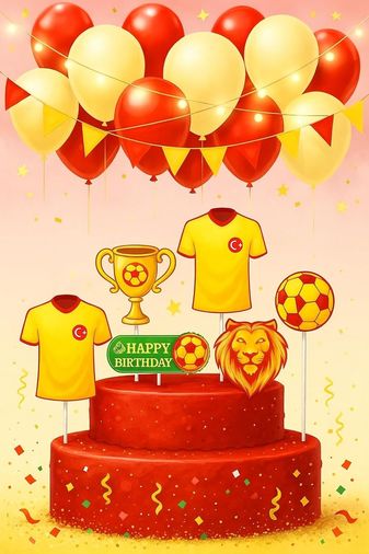 Diğer 57855210127820580184975 Futbol Temalı Pasta Süsleme Seti, Sarı-Kırmızı Renkli, 6 Parça, Doğum Günü Dekorasyonu "
