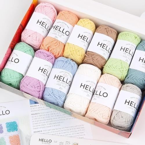 Diğer 57855210128252080184975 Hello%100 Pamuk İp Seti 12 X 25G Pastel Renk Yumak, Örgü, Tığ İşi, Amigurumi Ve Punch İçin El İşi İpi