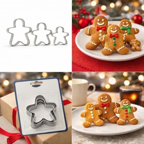 Diğer 57855210128790680184975 3 Lü Adam Kurabiye Kalıbı Seti Paslanmaz Çelik Gingerbread Figür Hamur Kesici 50 X 22