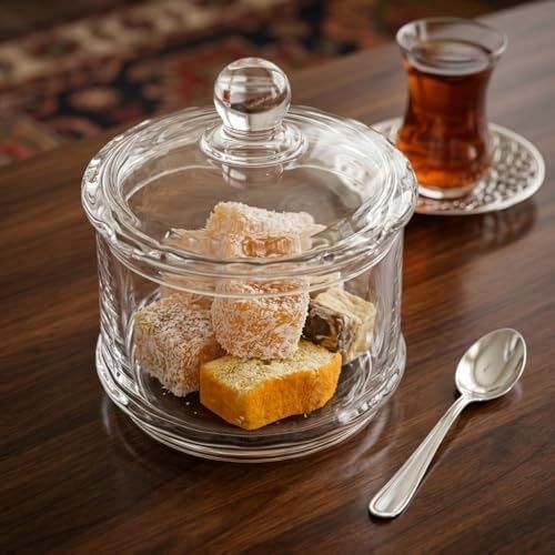Diğer 57855210131310380184975 El Yapımı 3 Katlı Cam Sunumluk - Kapaklı Dekoratif Şekerlik, Kurabiyelik Ve Lokumluk Çap: 10 Cm, Yükseklik: 21 Cm Açık Kahverengi