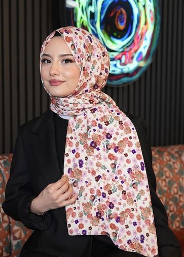 Diğer 57855210131889480184975 Çiçek Desen Beyaz Soft Pamuk Şal Saks Açik Gri