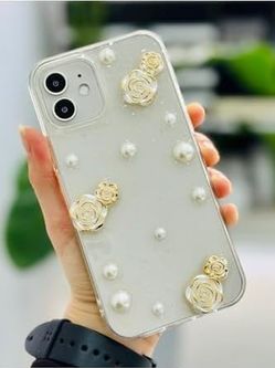 Diğer 57855210132361880184975 Iphone 12 Ve 12 Pro İle Uyumlu İnci Gül Tasarım Oyuncaklı Esnek Silikon Kılıf -