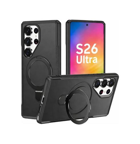 Diğer 57855210133524180184975 Galaxy S26 Ultra İçin Kılıf Mag-Military Katlanabilir Halka Stantlı S26 Ultra Kılıfı Pc+Tpu Rugged Tasarımlı Güçlü Manyetikli S26 Ultra Kılıf Siyah 50 X 22
