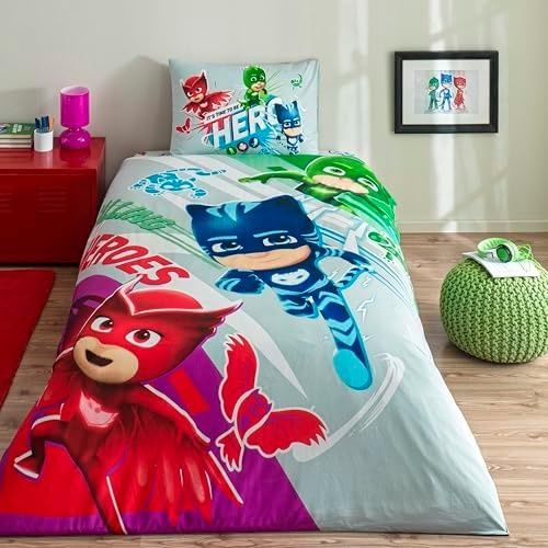 Diğer 57855210134586580184975 Pj Masks Super Team Standart Pamuk Nevresim Takımı, Çok Renkli, Tek Kişilik 0