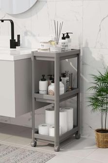 Diğer 57858324439108099283959 3 Katlı Tekerlekli Raf Ünitesi - Banyo & Mutfak Organizer - Çok Amaçlı Servis Sehpası - Dar Alanlar İçin Pratik Saklama Çözümü Gri Abanoz