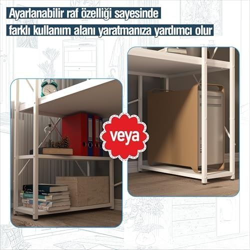 Diğer 57858324439138499283959 Clm108 Beyaz Metal Kitaplıklı Çalışma Masası Abanoz - Beyaz