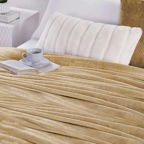 Diğer 57858324439900699283959 Battaniye, 280Gsm Süper Yumuşak Yatak Battaniyesi, Peluş Rahat Hafif Flanel Battaniye, Yatak, Kanepe, Seyahat Ve Kamp İçin, Deve Rengi, 200X230Cm Açık Bej