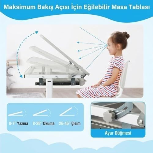 Diğer 57858324439913399283959 Çocuk Mobilyaları Ayarlanabilir Ergonomik Çoçuk Aktivite Masası 3-10 Yaş Gri Renk Abanoz - Beyaz