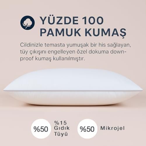 Diğer 57858324440073299283959 Eko 15 Downmix Kaz Tüyü Yastık %15 Gıdık Tüyü Ve Mikrojelyaf Karışımı, Orta Destek, Uygun Lı Otel Konforu 50X70 Cm Açık Indigo