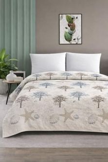 Diğer 57858324440108199283959 Çift Kişilik Pike Yatak Örtüsü%100 Pamuk 220X230 Ağaç Desen Açik Gri
