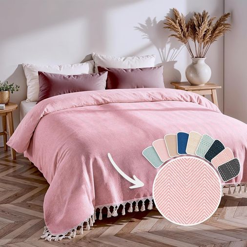 Diğer 57858324440305299283959 Koltuk Örtüsü, 200X220 Cm,%100 Pamuk İplik, Pudra Renk, Kanepe Ve Yatak Örtüsü İçin Orta Kalınlıkta Pamuk Battaniye, Tasarım Açik Gri