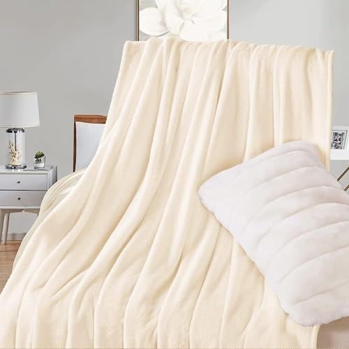 Diğer 57858324440476699283959 Battaniye, 280Gsm Süper Yumuşak Polar Yatak Battaniyesi, Rahat Ve Hafif Flanel Battaniye, Yatak, Koltuk, Seyahat Ve Kamp İçin Açık Beyaz, 150X200Cm Açık Bej