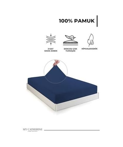 Diğer 57858324440557699283959 Lastikli & Hipoalerjenik Çarşaf %100 Pamuk Penye Kumaş Çift Kişilik 160X200 Cm - Lacivert, Luxcarsaf Abanoz