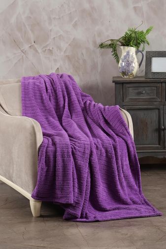 Diğer 57858324440918699283959 Comfy Çizgili Tv Battaniyesi 110X180 Cm Mor Açık Bej