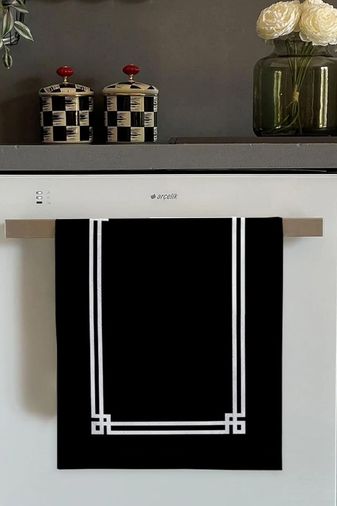 Diğer 57858324441278599283959 Viva Siyah Çerçeveli Fırın Mutfak Havlusu 30X50Cm Açık Bej