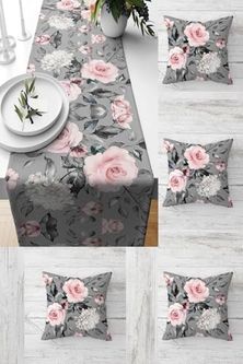 Diğer 57858324441399499283959 Pelangi Gül Buketi Çiçekli Sardunya Masa Değişik Ranır Modelleri Dekoratif 4'lü Kırlent Kılıfı Seti, Gri-Pembe 43 X 43 Acı Kahverengi