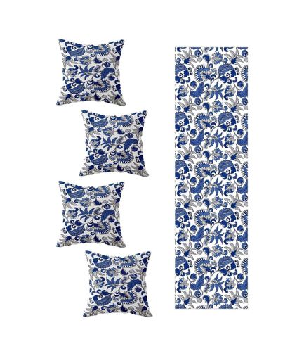 Diğer 57858324441412499283959 Pelangi Mükemmel Desen Salon Mutfak Masa Değişik Ranır Modelleri Dekoratif 4'lü Kırlent Kılıfı Ve Runner Set, Mavi 40 X 140 Acı Kahverengi