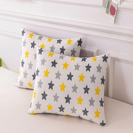 Diğer 57858324441421399283959 Ezgi Desenli Pamuklu Renkli Yıldız Desen Yastık Kılıfı, 2 Adet, 50 X 70 Cm, Sarı Açık Altın