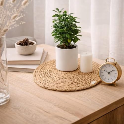 Diğer 57858324441498199283959 Doğal Hasır Suple 4 Lü Set Yuvarlak Amerikan Servis, El Yapımı Hasır Placemats, Kaymaz Dayanıklı Masa Altlığı, Mutfak Yemek Masası Dekoratif Kullanım, Rustik Tasarım Çap 30 Cm Acı Kahverengi