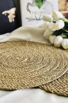 Diğer 57858324441501599283959 Amerikan Servis 6 Adet Doğal Hasır Supla, 35X35 Cm, Kahverengi Acı Kahverengi