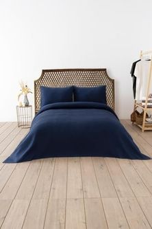 Diğer 57858324441565799283959 Denizli Çift Kişilik Pike Seti Lacivert 200X220 Cm Açik Gri