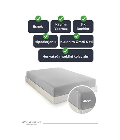 Diğer 57858324441593199283959 Lastikli & Hipoalerjenik Çarşaf %100 Pamuk Penye Kumaş Gri 120X200, Luxcarsaf Abanoz