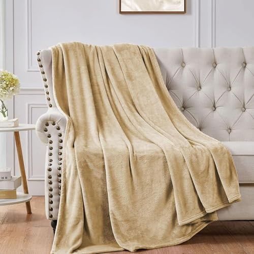 Diğer 57858324441780599283959 Polar Battaniye, 280Gsm Süper Yumuşak Yatak Battaniyesi Peluş Rahat Hafif Flanel Battaniyeler Yatak, Kanepe, Seyahat, Kamp İçin Deve, 200X230Cm Açık Bej