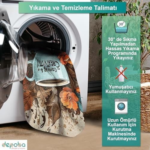 Diğer 57858324441815799283959 Visu Kadife Kaymaz Pamuk Tabanlı Yıkanabilir Antibakteriyel Mutfak Halısı 140X200 1