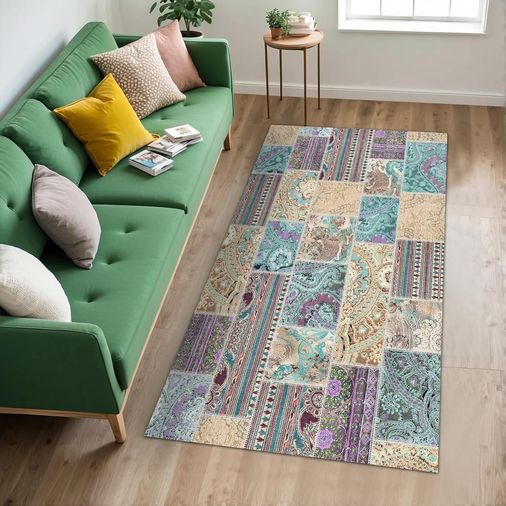 Diğer 57858324441851399283959 Herce Patchwork Şönil Kaymaz Doğal Pamuk Tabanlı Yıkanabilir Antibakteriyel Çevre Dostu Salon Halısı 160X230 1
