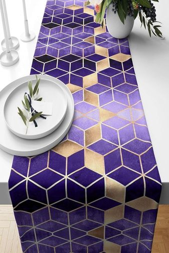 Diğer 57858324441863899283959 Pelangi Mavi Geometrik Desenli Leke Tutmaz Kumaş Salon Mutfak Masa Değişik Ranır Modelleri -Mor 40 X 140 Acı Kahverengi