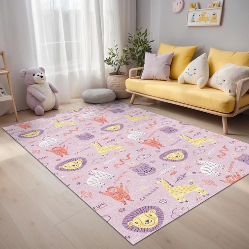 Diğer 57858324441872599283959 Girono Kadife Kaymaz Pamuk Tabanlı Yıkanabilir Antibakteriyel Çocuk Halısı 140X200 1