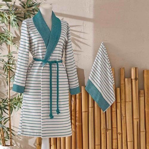 Diğer 57858324441896099283959 Taç Bamboo Dreams Petrol Bambu Aile Bornoz Seti, Petrol, S/m 6998
