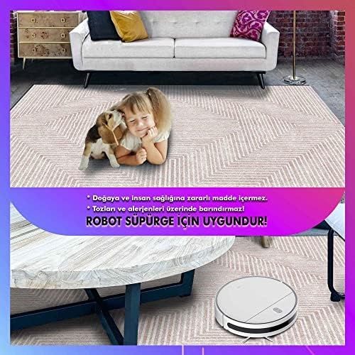 Diğer 57858324441902699283959 Dizayn Tegan Desenli Kadife Pamuk Tabanlı Yıkanabilen Kaydırmaz Antibakteriyel Salon Halısı 100X200 1