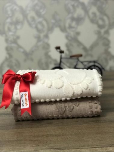 Diğer 57858324441935599283959 Banyo Ayak Havlusu 2'li Krem-Bej Açık Gri
