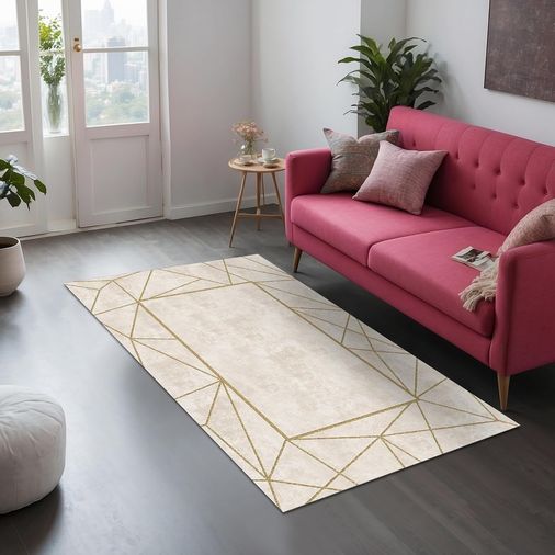 Diğer 57858324441941799283959 Goldi Kadife Kaymaz Pamuk Tabanlı Yıkanabilir Antibakteriyel Salon Halısı 160X230 1