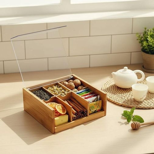 Diğer 57858324442052599283959 Orjinal Bambu Organizer, Çay Kutusu, Takı Kutusu, Mıknatıslı Kapak, Premium Kalite 6 Aeropress
