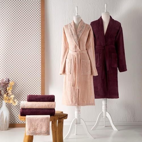 Diğer 57858324442068999283959 Taç Bambu Aile Seti Düz Pamuk-Polyester Aile Bornoz Seti, Somon, 6'lı 6998