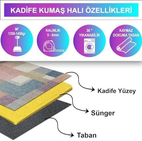 Diğer 57858324442069499283959 Dizayn Anika Kadife Pamuk Tabanlı Yıkanabilen Kaydırmaz Antibakteriyel Salon Halısı 100X200 1
