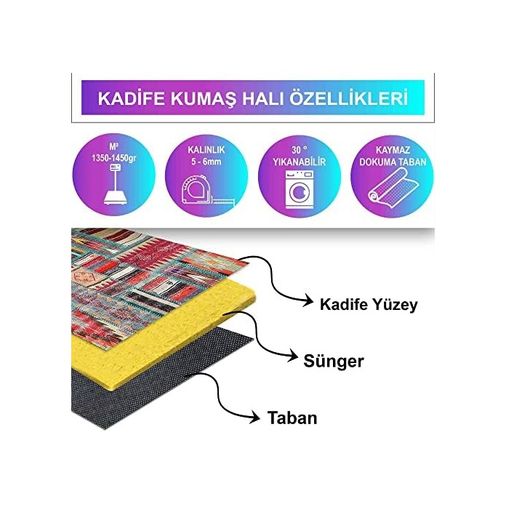 Diğer 57858324442071299283959 Dizayn Brandi Desenli Kadife Pamuk Tabanlı Yıkanabilen Kaydırmaz Antibakteriyel Salon Halısı 160X230 1